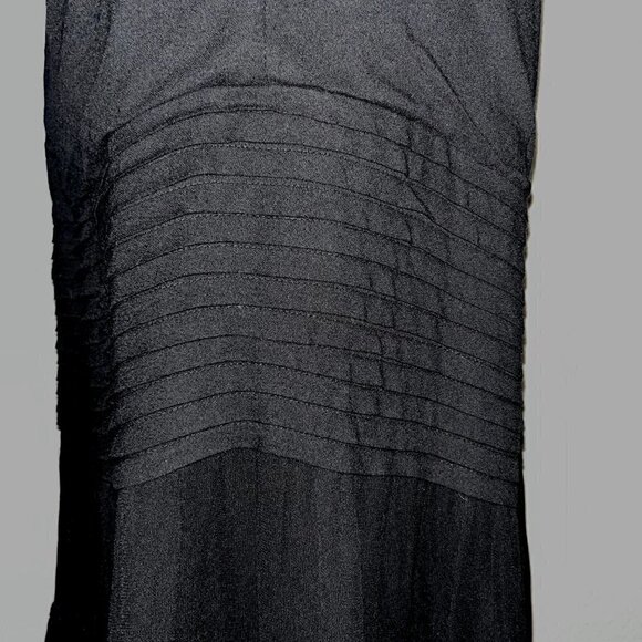 AURA Black Tiered Boho Maxi Dress with Deep V Neck Sheer Ruffled Skirt EUC -  L - Picture 10 of 14